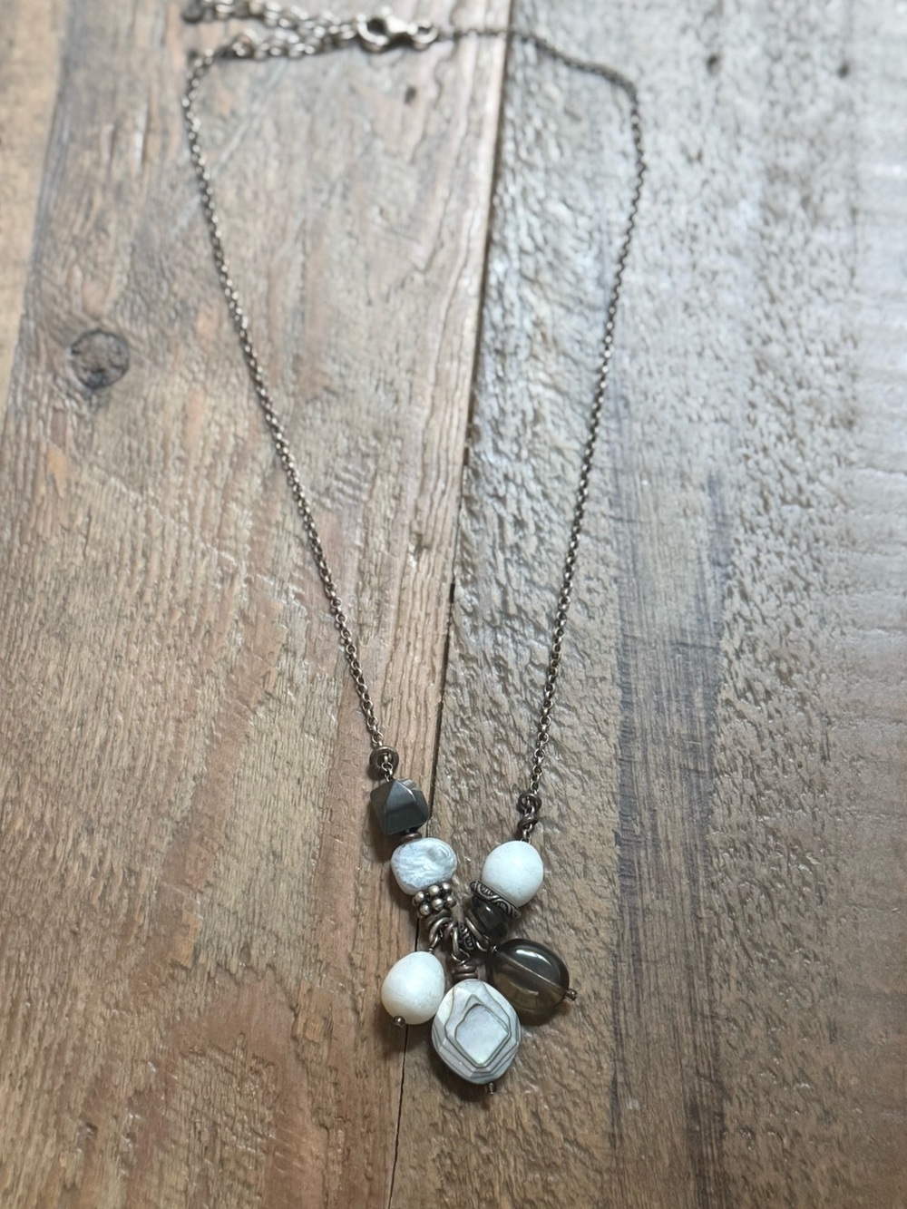 Silpada Silver-Tone Multi-Bead Pendant Necklace in White and Gray
